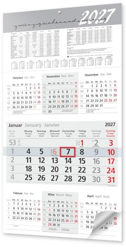 Kalender 2027 Wandkalender mit Schieber – 7 Monate auf einen Blick, großer Monatskalender 2027 mit Feiertagen, Schulferien und Jahresübersicht – 56 x 30 cm für Büro und Zuhause