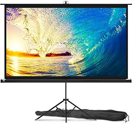 Beamer Leinwand mit Stativ 84 Zoll – Projektor-Leinwand für den Innen- und Außenbereich für Film- und Büropräsentationen – 16:9 HD Premium-Qualität, knitterfrei mit Tragetasche und festem Gurt