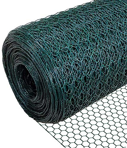 VOUNOT® Maschendrahtzaun Sechseckgeflecht, Drahtzaun Hasendraht Kaninchendraht Hühnerdraht, Maschenweite 13 mm, Höhe 100 cm, Länge 25 m, PVC-Beschichtet Grün