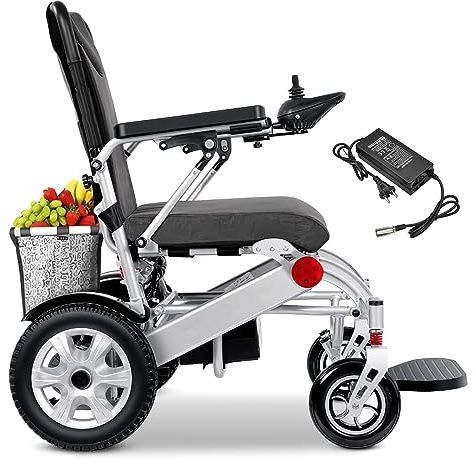 Bueuwe Elektrischer Rollstuhl Elektrisch Faltbar Leicht Elektrorollstuhl mit Einkaufskorb, Elektrische Rollstühle für Senioren, Tragfähigkeit 150 kg, Reichweite 30 km