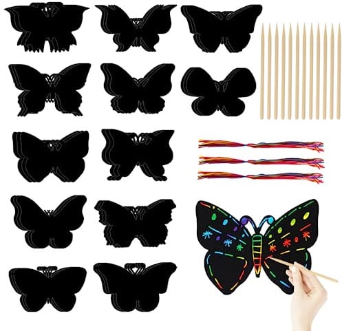 36 Stück Kratzbilder Schmetterling Kratzpapier Set Basteln Kratzbilder Scratch Paper Painting Art Dekoration für Tags Geburtstage DIY Handwerk Party Mitgebsel