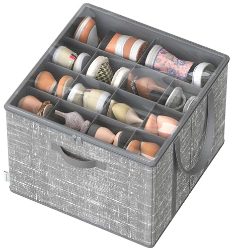 SONGMICS Schuh-Organizer, für bis zu 16 Paar Schuhe, Schuhaufbewahrung, Griffe, transparenter Deckel, für Schlafzimmer Eingangsbereich Kleiderschrank, schilfgrau LSP601G01