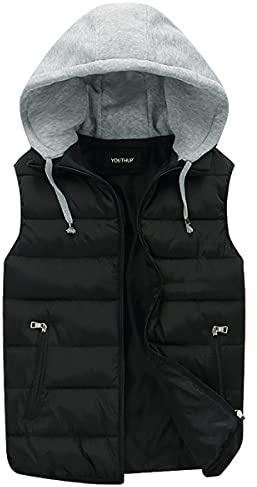 YOUTHUP Herren Steppweste mit Kapuze Leicht Winterweste Outdoor Dicke Freizeit Gilet Ärmellos Jacke Sport Weste, Schwarz, XL