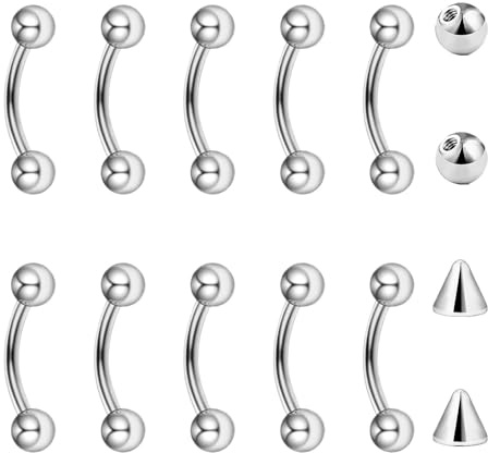 Besyvvin 10stk Curved Barbell 1,2mm Piercing Lippe Augenbrauen Septum Rook Daith Banane Silber 8mm Chirurgenstahl