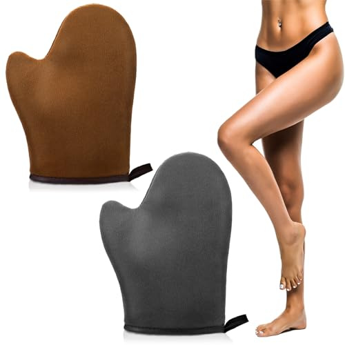 FNANJWQ 2 Stück Tanning Mitt Selbstbräuner Mitt Applikator, Ultraweicher Wiederverwendbarer Selbstbräunungshandschuh mit Daumen zum Auftragen von Bräunungslotion Mousse Sonnencreme