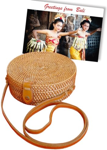 Pro@Home43® - Original auf Bali handgefertigte Damen Rattan Handtasche/Umhängetasche/Schultertasche in Geschenkbox