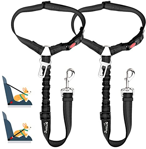 SlowTon Hundegurt fürs Auto, 2-in-1 Kopfstützen-Rückhalte Anschnallgurt Hund Auto mit Universalschnalle und einstellbarem, reflektierendem Gummiband zum Aufhängen von Sicherheitsgurten an Kopfstützen