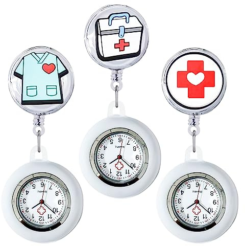 Leikurvo 3er Set Krankenschwester Uhren mit Clip - Pflegeuhr mit LED-Leuchte & Silikonband, wasserdichte Ansteckuhr für Schwestern/Pfleger, Praktische Arbeitsuhr mit Sekundenzeiger für Schichtdienst