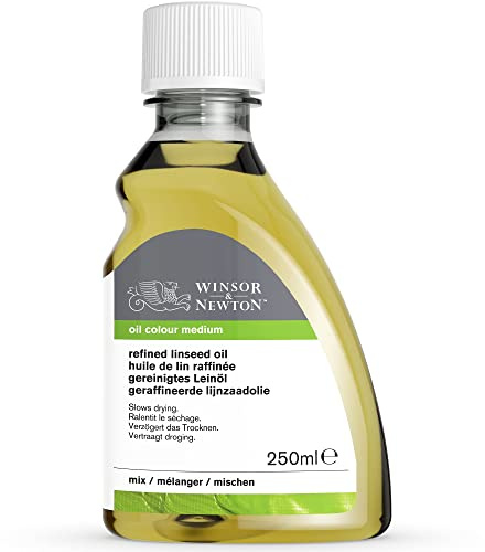 Winsor & Newton 3039748 Gereinigtes Leinöl für Ölfarben, alterungsbeständig, steigert den Glanz und die Transparenz von Ölfarben, verlangsamt den Trocknungsprozess - 250ml Flasche