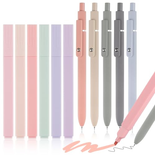 Textmarker Pastell Set 11 Stück, Aesthetic Marker Stifte und Gelschreiber | Highlighter Pen Marker Pastell Assorted Farben, Aesthetic Stifte 0,5mm Feine Spitze Schwarz für Schule und Bürobedarf