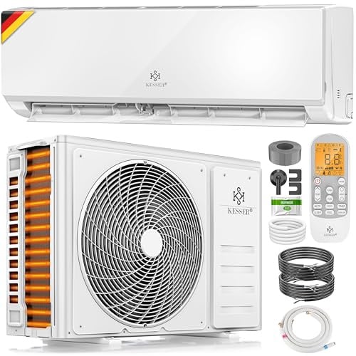 KESSER® Klimaanlage Set Split, WiFi/App Funktion Klimagerät, Kühlen A++/Heizen A+, 9000 BTU/h (2.600W) sehr leise, Kältemittel R32, Fernbedienung, Timerfunktion, Montagematerial, Weiß