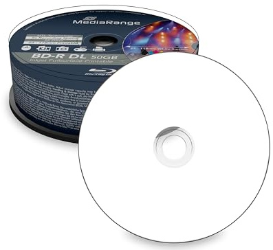 MediaRange BD-R Dual Layer 50GB 6-fache Schreibgeschwindigkeit, vollflächig bedruckbar (Tintenstrahldrucker), 25er Pack, MR510