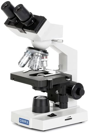 AmScope M82ES OMAX Labor-LED-Verbund-Binokularmikroskop mit Mechanischem Doppelschichttisch und koaxialem Grob/Feinfokussierungsknopf, 40x-2000x