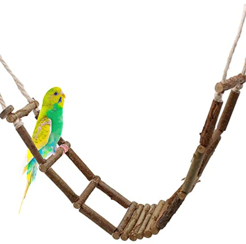 Vogelgaleria® Handgefertigte Vogelleiter für Wellensittich &. Co aus frischem Naturholz | Die Leiter BZW. Hängebrücke ist 80 cm lang und perfekt für den Vogelkäfig geeignet