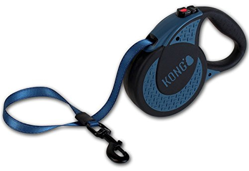 Kong ausrollbare Hundeleine Ultimate I Blau I Lange Leine für große & Starke Hunde I Hochwertige Rollleine mit Break & Lock System I Reflektierender Gurt I Länge 5 m I Größe XL bis 70 kg
