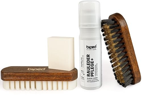 biped Schuhpflegeset für Rauleder - Schuhputzset mit Schuhbürsten zur Nubukleder Pflege - Wildlederbürsten - Wildleder Radiergummi - und Pflegemittel zur Farbauffrischung und Schuhimprägnierung z2310