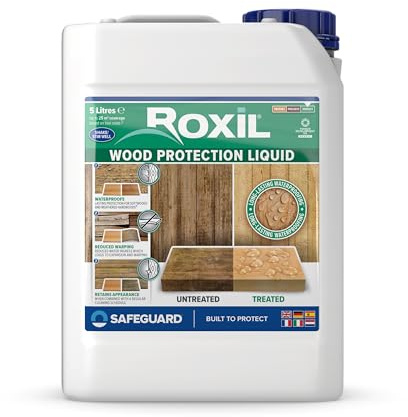 Roxil Holzlasur (5 L, Transparent) - Bis zu 10 Jahre Witterungsschutz und Hydrophobierung für Weichholz und gealtetes Hartholz - Geeignet für Holzmöbel, Gartenmöbel