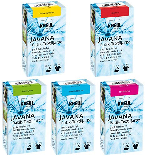 JAVANA Komaptibel mit Baumwolle,Stoff,Wolle, Batikfarben Set, 5 Batik Textilfarben im Set Girls, Pink,Grün,Blau,Rot,Gelb