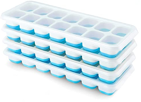 Airabc 4er Pack Eiswürfelform Silikon Mit Deckel, Eiswürfelschalen Blau | Platzsparend und Stapelbar, LFGB Zertifiziert und BPA Frei, einfach Herauszunehmen