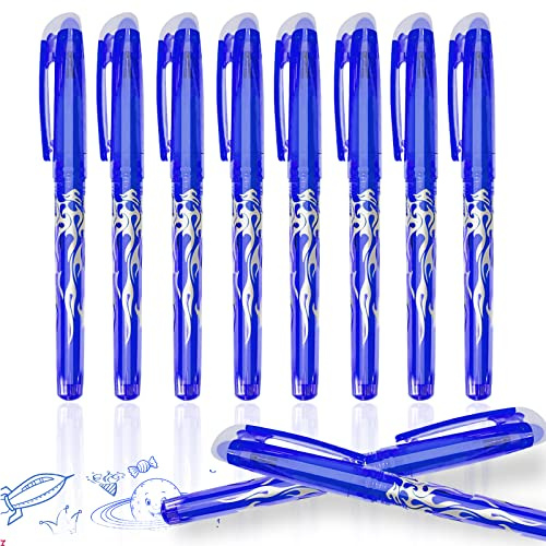 Radierbarer Kugelschreiber, 8 Stück Blau Radiergummi Stift, 0.5mm Nachfüllbarer Radierstift, Tintenroller Radierbar, Gelschreiber Radierbar, Friction Stifte, Gelstifte Set für (8 blaue Stifte)