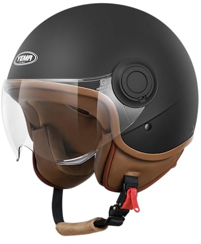 YEMA Helmet Jethelm DW-631 Moped Scooter ECE 3/4 Halbhelm für Herren Damen (Black, L)