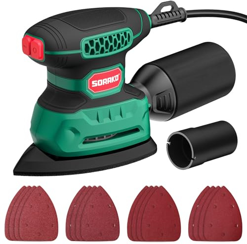 SORAKO Deltaschleifer 220w 14000 OPM 230V Holzschleifer Mit Staubsammler Und 16 SchleifpapierbläTtern (KöRnung 80/120/180/240), Sehr Gut Geeignet Zum Schleifen Und Polieren Auf Kleinem Raum