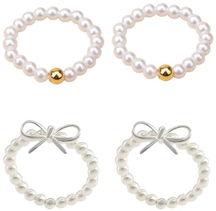 TAKONE Perlenringe Damen 4er Set elastisch Stretch Anti Stress Ringe | 4er Set | elastisch | Stretchband | Perlen Design | Anti-Stress Funktion