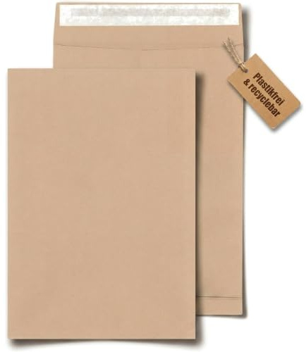 KK Verpackungen Faltentaschen B4 250x353x40mm | 250 Stück, Haftklebend 130g/m² Braun | Versandtaschen Mischnatron blickdicht | Maxibrief Warensendung Großbrief | Kuvert undurchsichtig