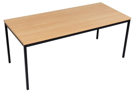 Furni24 Schreibtisch-Stahl 200x100x75cm, Buche, TÜV/GS-Einfache Montage, Arbeitstisch, Bürotisch, Küchentisch, Esstisch, Druckertisch Büro-Möbel Arbeitszimmer Computertisch Gaming-Tisch Mehrzwecktisch