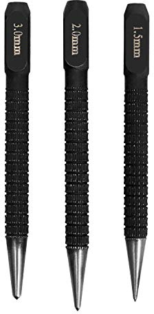 QWORK® Ankörner Satz, Durchtreiber und Körner Set, Positionierstanzer, 1.5, 2, 3mm, 3 Stück