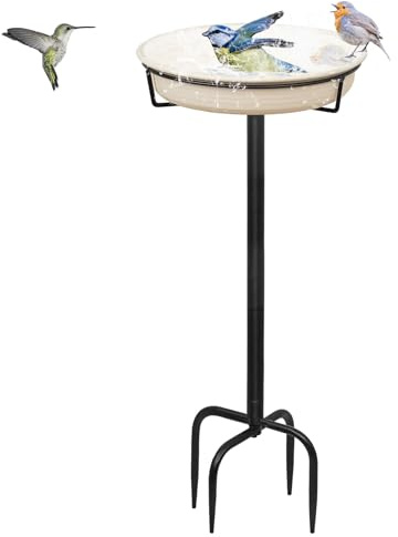 Giyiprpi 35.5in Vogeltränke Groß - Vogelbad Garten für Wildvögel, Futter Schale Wasserstelle Stehend, Frostsicher Winterfest (D)