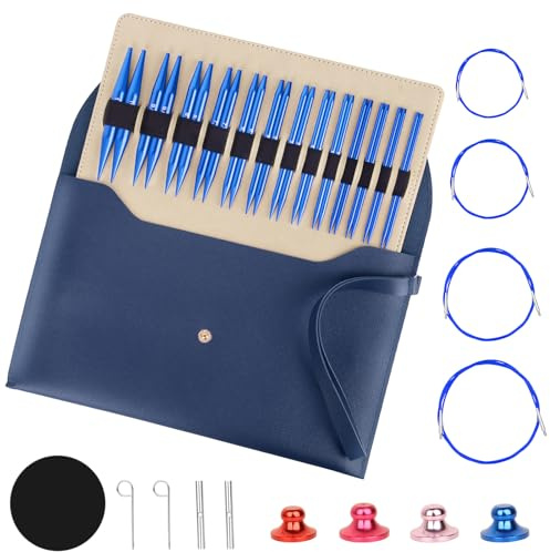 Rundstricknadel Set Austauschbar, 13 Paare, 3-10 mm, Professionelles Strickzubehör Set für Anfänger & Erwachsene, Einfache Bedienung, Stricker Geschenk Rot（Blue）