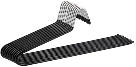 TERRARIDE Stark genug Hosenbügel aus Metall, 10 Stück Kleiderbügel Klammerbügel für Hosen Socken Röcke, 35cm Anti Rutsch, Verchromt, Rockbügel Hosenspanner mit Clips, Hohe Belastbarkeit （Schwarz）