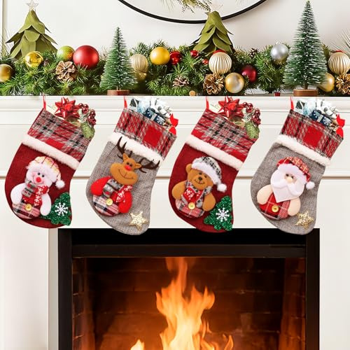 Bailtouk Weihnachtsstrumpf 4er Set, 3D Nikolausstiefel zum Befüllen | Großer Nikolausstrumpf Geschenkbeutel Weihnachtsbaum Anhänger für Weihnachten Kamin, Schaufenster (22×12cm)