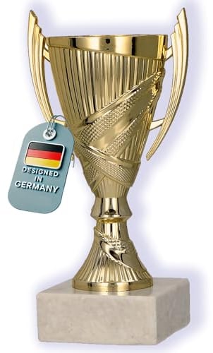 Larius Sieger Pokal mit/ohne Gravur (Personalisierbar) – Fußball Trophäe mit Marmorsockel - 3 Farben, Geschenk & Ehrenpreis für Turniere, Kinder, Vereine