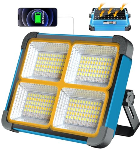 ErayLife LED Baustrahler Akku, 5 Modi/ 288 LEDs, 10000LM, 10000mAh | Solarbetriebene Arbeitsleuchte mit rot-blauem Blinklicht, geeignet für Notfälle, Camping und Baustellen