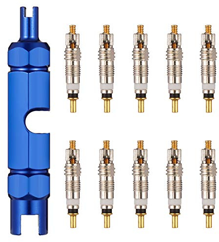 QINREN 11 Stück Fahrradventil Adapter Französisches Ventil Sclaverandventil Ersatz Presta Ventileinsatz Ventilkappen Fahrrad Ventil Adapter mit Ventileinsatzentfernungswerkzeug zur Fahrradreparatur