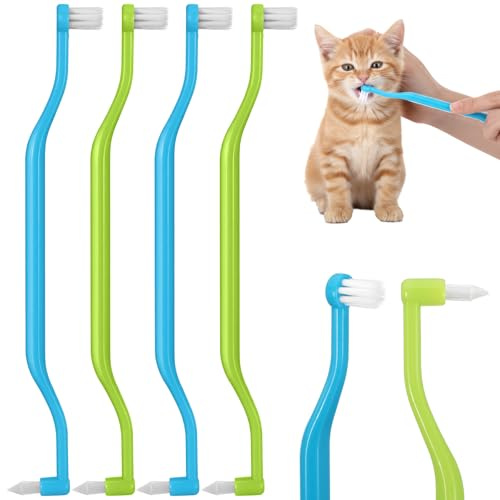 Guduling 4 Stück Zahnbürsten für Hunde, Dog Toothbrush, Runde Hundezahnbürste für Kleine Hunde mit Mikrobürstenkopf, Weiche Zahnpflege zur Hund und Katzen (Blau,Grün)