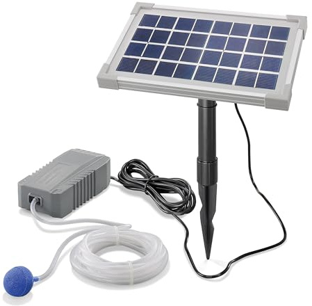 Esotec Solar Teichbelüfter 3,5/130, Teichbelüftung, Sauerstoffpumpe, 130 l/h Luftleistung, Solarmodul 3,5W, Erdspieß, Luftschlauch, Luftausströmer, 101841