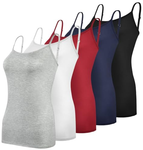 Aomig Spaghettiträgern Top Unterhemden Damen, 5 Pc Verstellbare Adjustable | Trägerunterhemd, Ladies Slim Fit Tank Top with Thin Straps, Women's Sleeveless Undershirts Top für Frauen und Mädchen