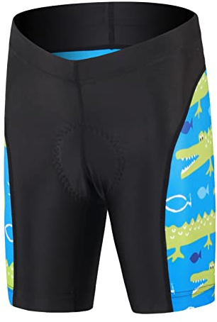 Amur Leopard Kinder Jungen Fahrradbekleidung Mädchen Fahrrad Trikot Kurzarm/Kurz Radhose mit 3D Sitzpolster Radtrikot, Radhose Blau-Krokodil, 104-110 (Etikettgröße: S)