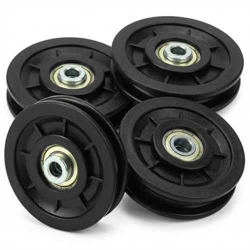 QWORK® 4stk. 90mm Nylon Seilrolle Umlenkrolle Universallager Riemenscheibe Drahtseilrolle für Gym Kabelmaschine Garagentor