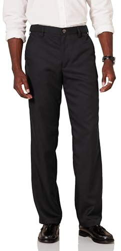 Amazon Essentials Herrenhose, klassische Passform, dehnbare Taille, flache Vorderseite, Schwarz, Größe 36W x 32L