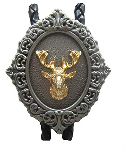 Piratenladen Western Bolo Tie mit Hirsch, 24 ct Goldauflage, Bolotie