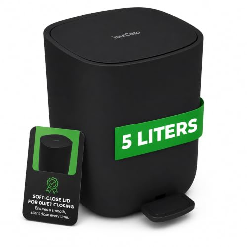 YourCasa Mülleimer Bad [5L] - Elegantes Design - Badeimer - Kosmetikeimer Badezimmer Klein - Badmülleimer mit Deckel und Softclose – Abfalleimer Toilette WC - herausnehmbaren Inneneimer (Schwarz)