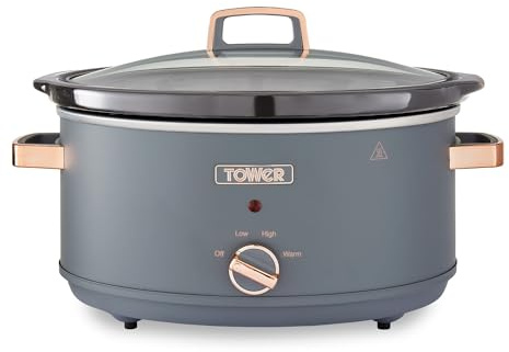 Tower T16043GRY Cavaletto 6,5 Liter Schongarer mit 3 Wärmestufen, Cool Touch Griffe, Grau und Roségold