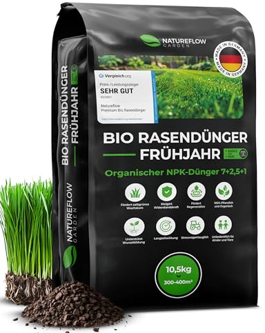 Bio-Rasendünger Frühjahr & Sommer – TESTSIEGER, Made in Germany – 10,5 kg für 400 m² – Organische Nährstoffversorgung für gesunden Boden und dichtes, sattgrünes Grün