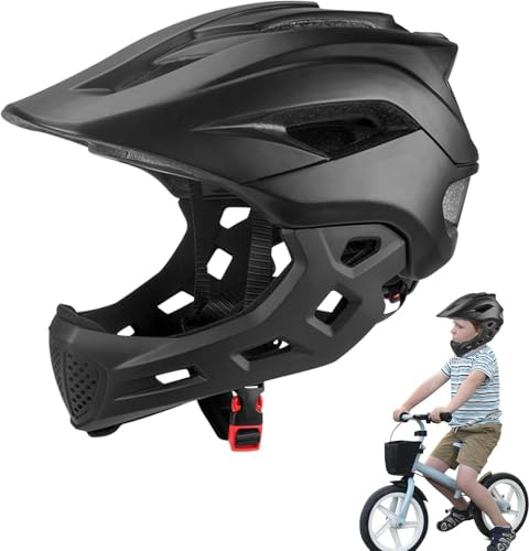 Kids Full Face Helm, 2 in 1 Kinder -Skateboard und Fahrradhelme, Leichter Mountainbike -Helm Abnehmbar, für, BMX, Dirtbike (Schwarz)