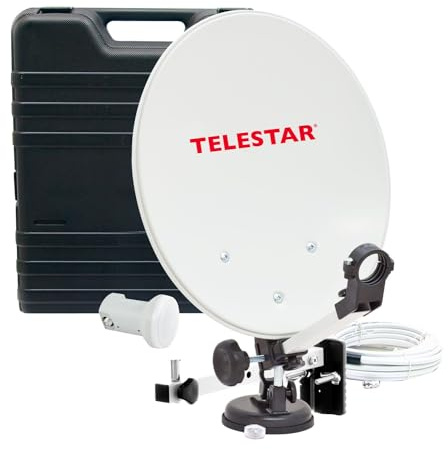 Telestar Camping-Sat-Anlage (Hartschalenkoffer, 13,7 Zoll (35 cm) Spiegel , Single-LNB (0,1dB), Kompass, Kabel 10m, diverse Halter)