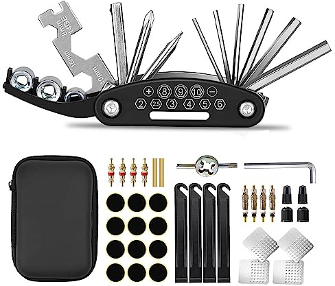 Kitbest Fahrrad Reparaturset, 38 Stück Fahrrad Werkzeugset Reparatursatz mit 16-in-1 Fahrrad Multitool, Fahrrad Werkzeug Reparaturset Flickzeug Set Fahrradwerkzeug multitool werkzeug für Unterwegs